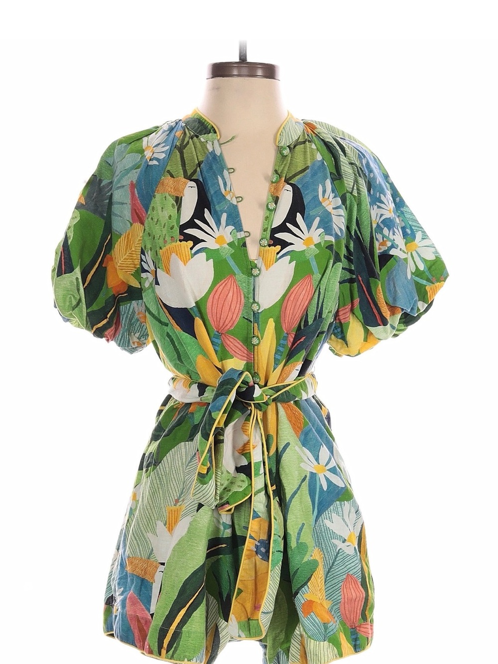 Farm Rio Tropical Floral  Romper in Green & Multicolor